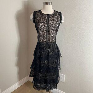 Prose & Poetry Womens Large Black Lace Overlay Sleeveless Tiered Dress USA Party